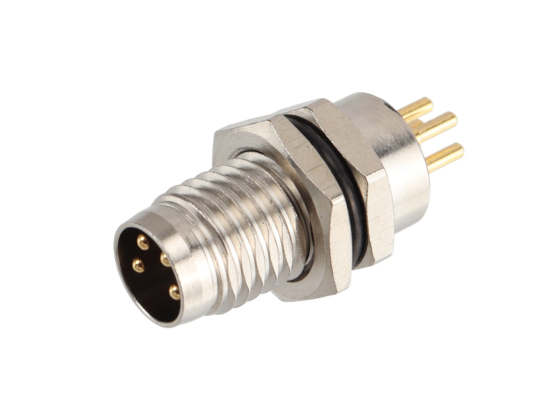 M8 DEVICE CONNECTOR PLUG M8 A CODE PANEL REAR MOUNT 4P MALE PCB SOLDER PINS